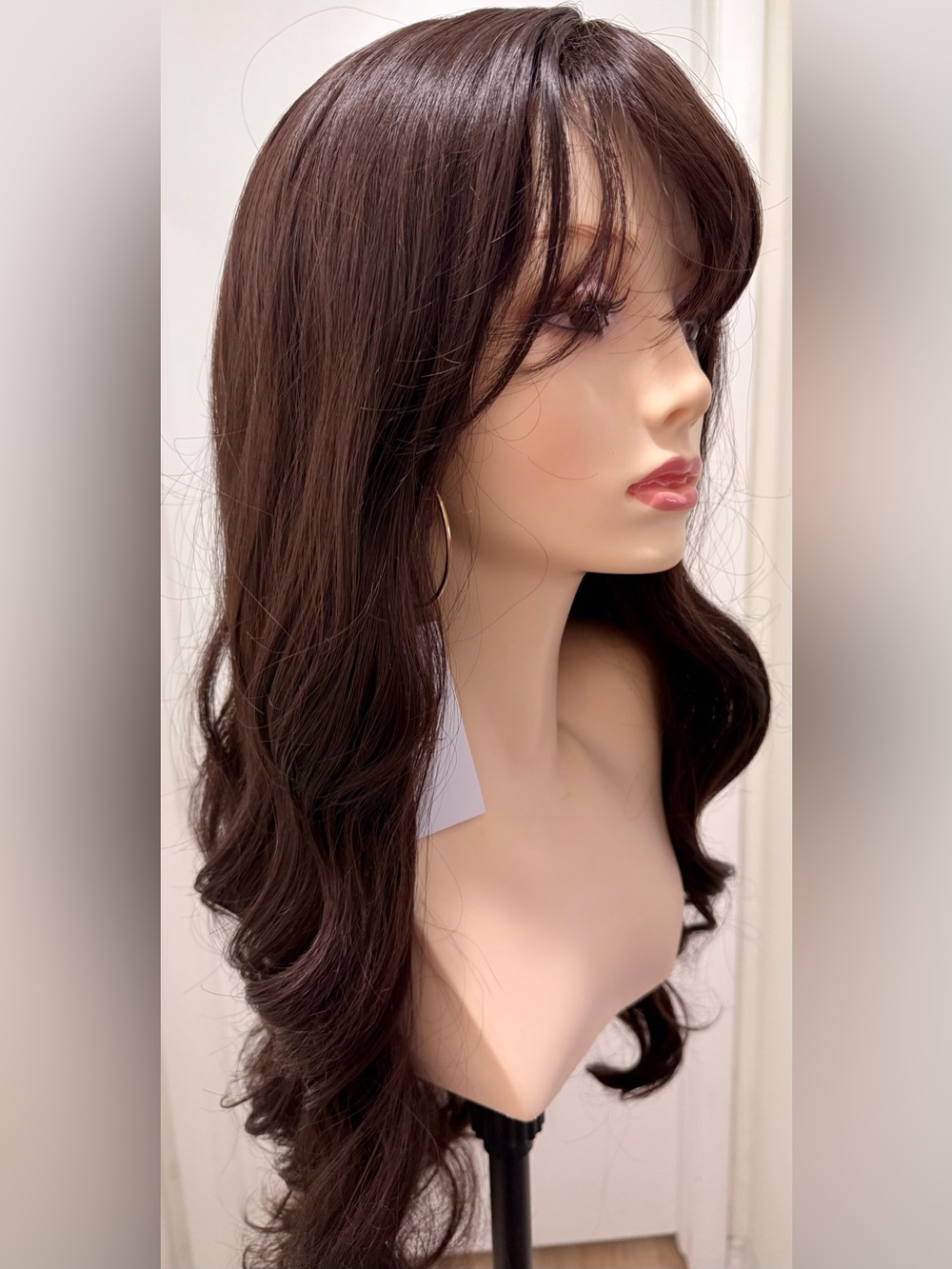 HAIR, 28” Long Layers, Center Part with Bangs, Dark Brown